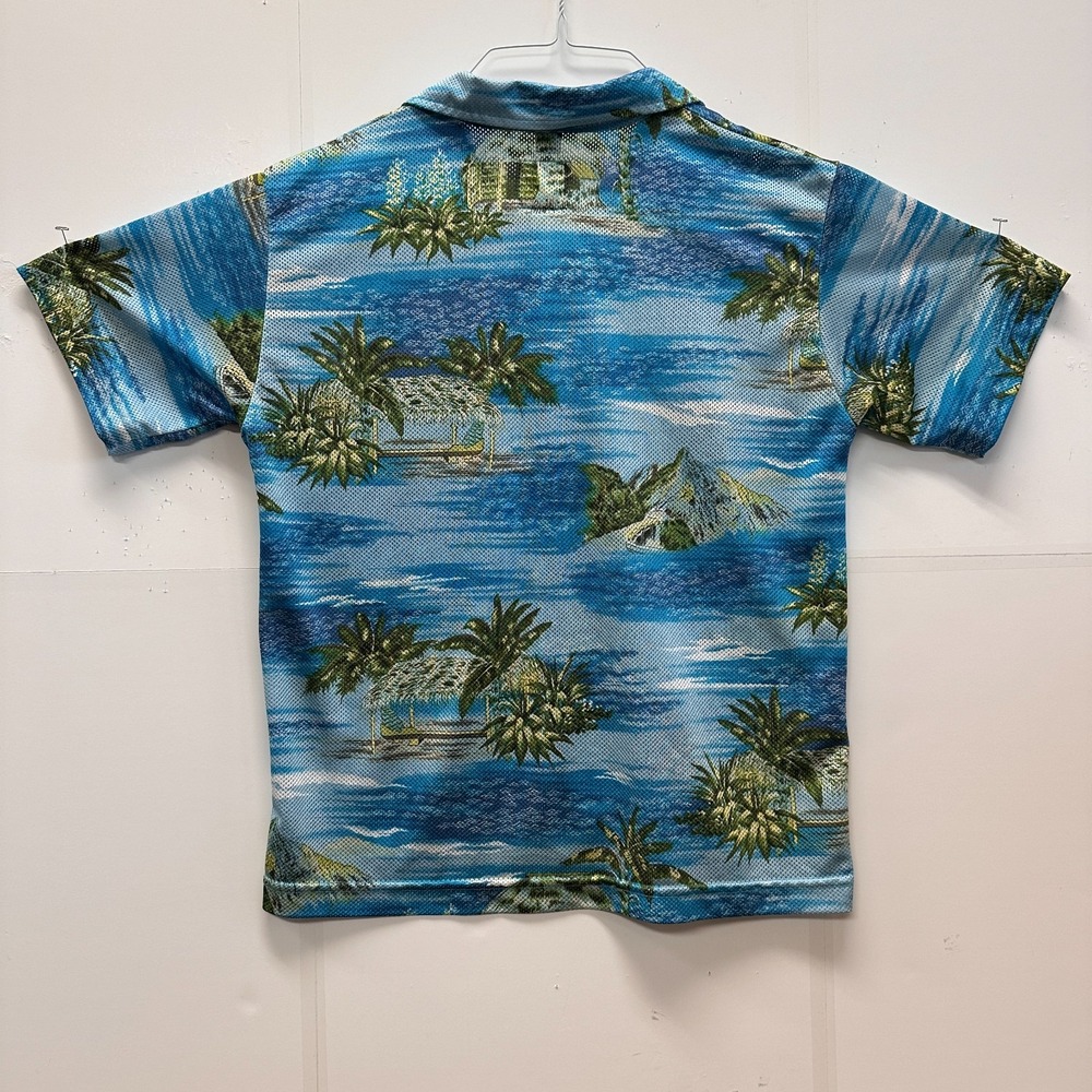 Quiksilver Boys Hawaiian Shirt Blue Island Print Mesh Surf Style Size M - Picture 6 of 6